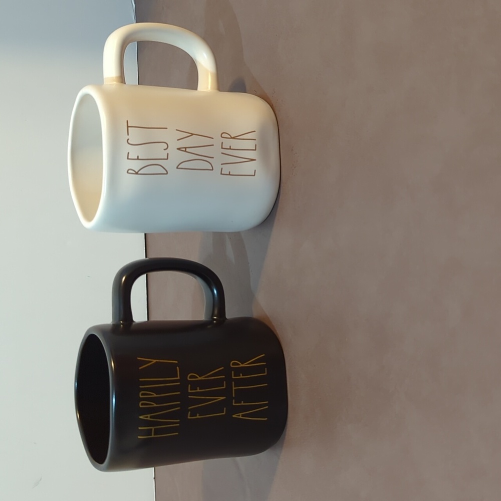 Rae Dunn Mugs Wedding Set of 2 Black Happily Ever After White Best Day Ever